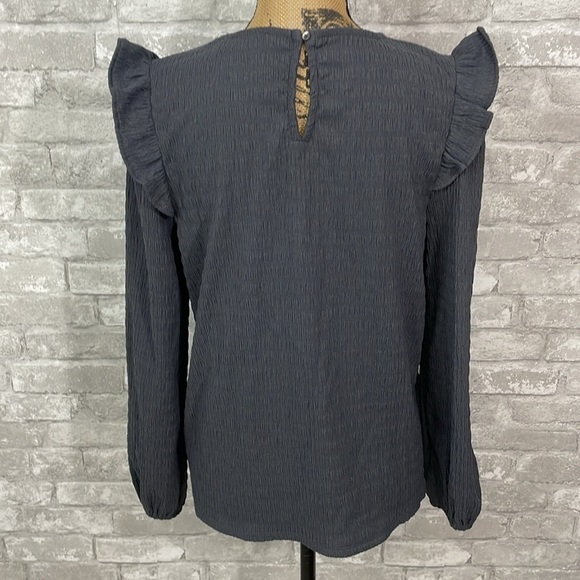 Loft Slate Blue Smocked Ruffle Top - Picture 4 of 6